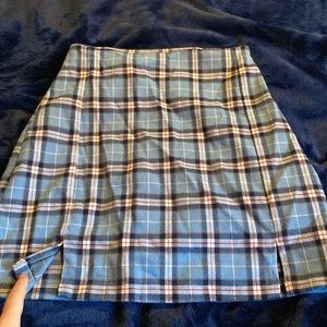 Blue plaid shirt pencil skirt